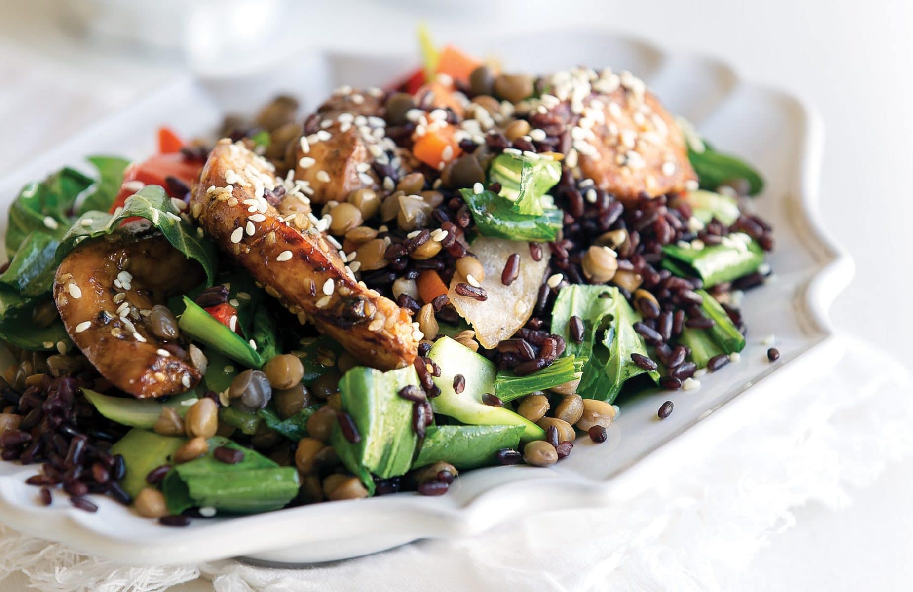 Sesame soy chicken with lentils
