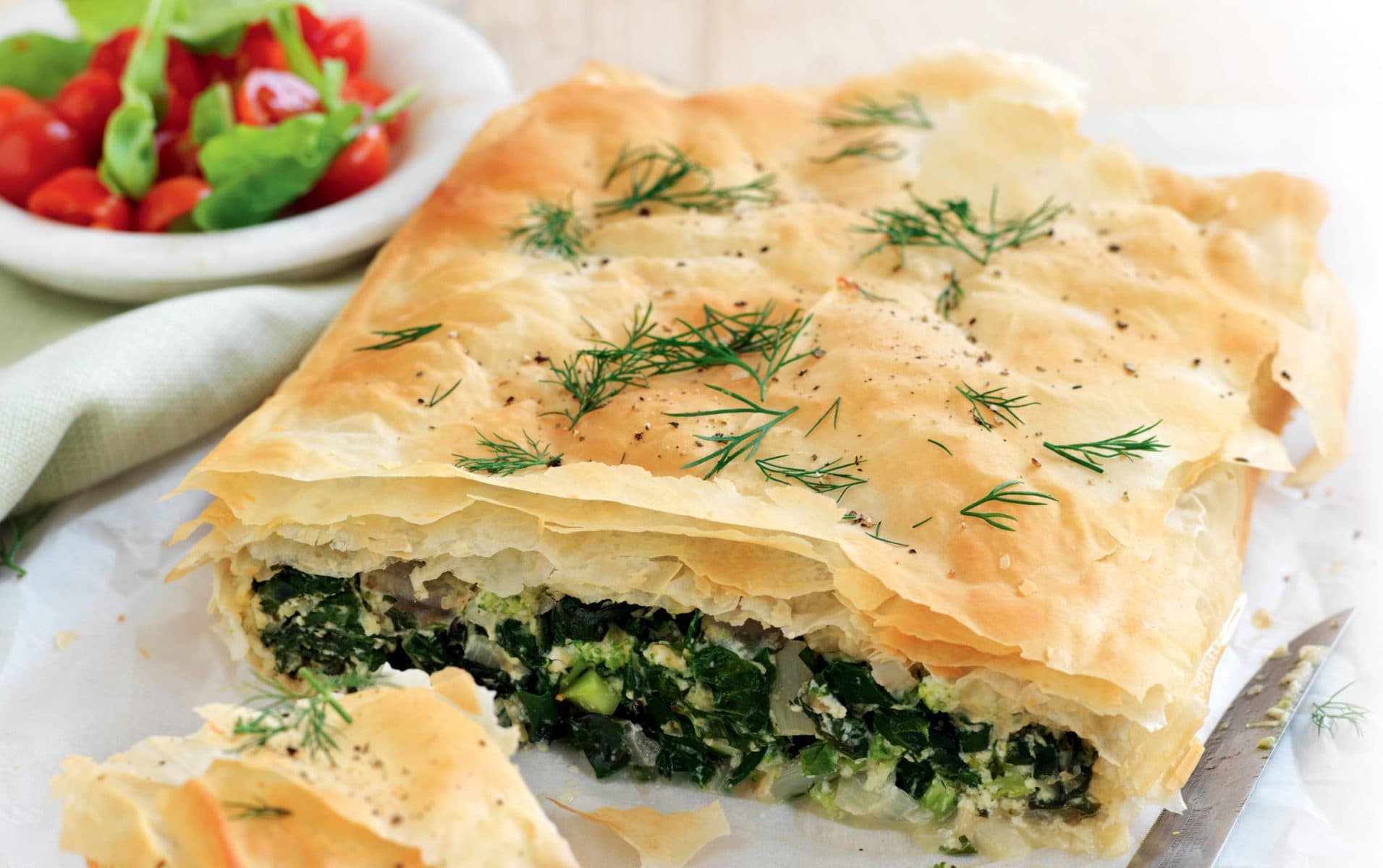 Silver beet, ricotta and broccoli pie