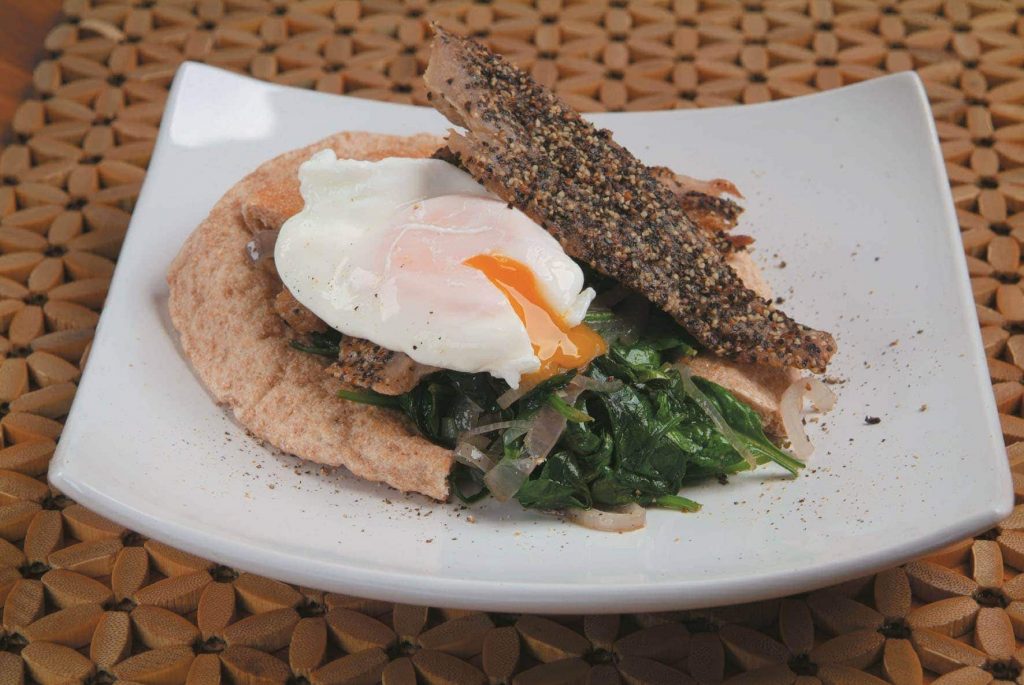Smoked mackeral with spinach and egg