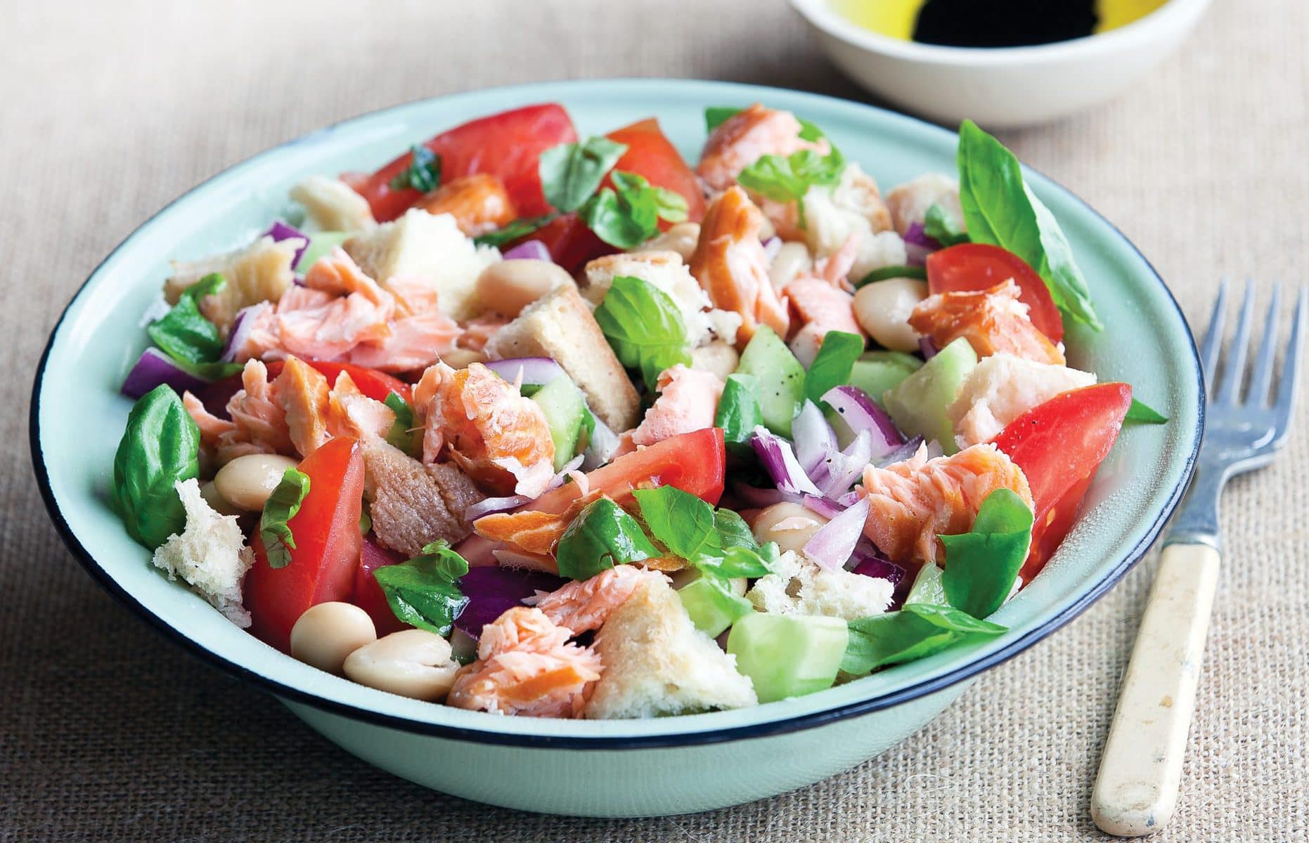 Smoked salmon panzanella salad