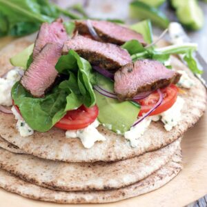 Spicy lamb, rocket and feta wraps