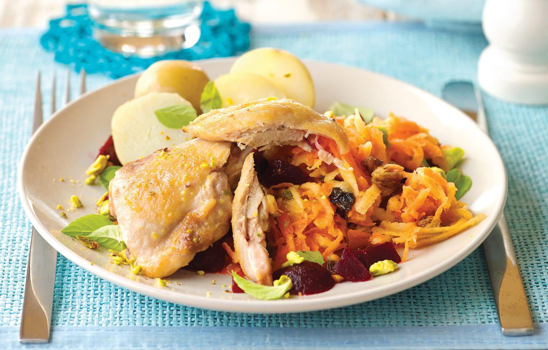 Spring chicken with tahini-dressed salad