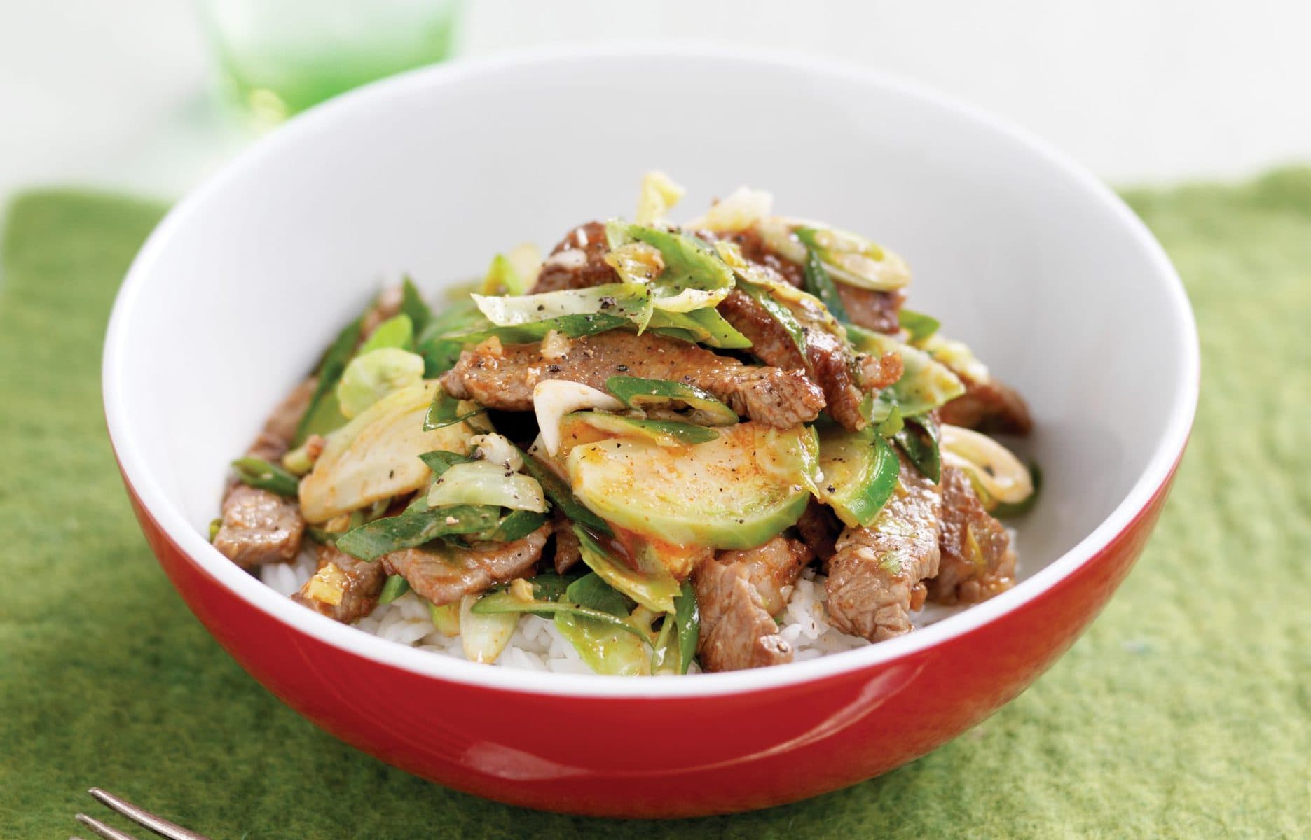 Stir-fried beef and Brussels sprouts
