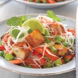 Tofu satay noodle salad