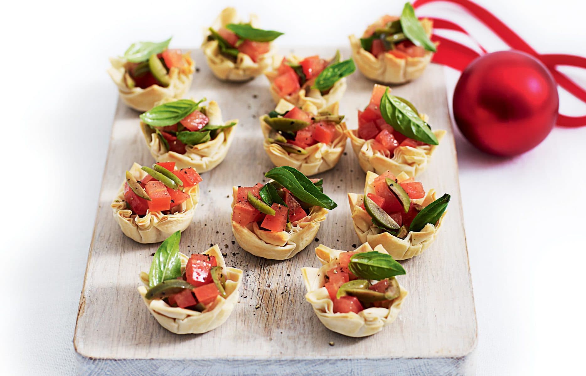 Tomato, olive and basil tarts