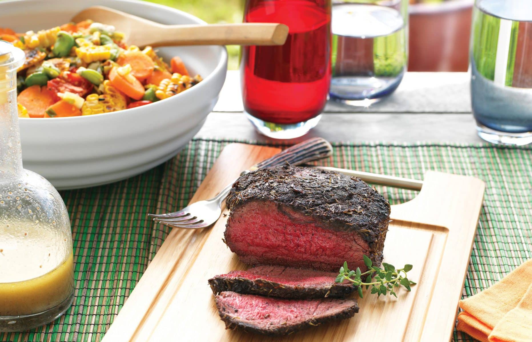 Venison with jerk rub and succotash
