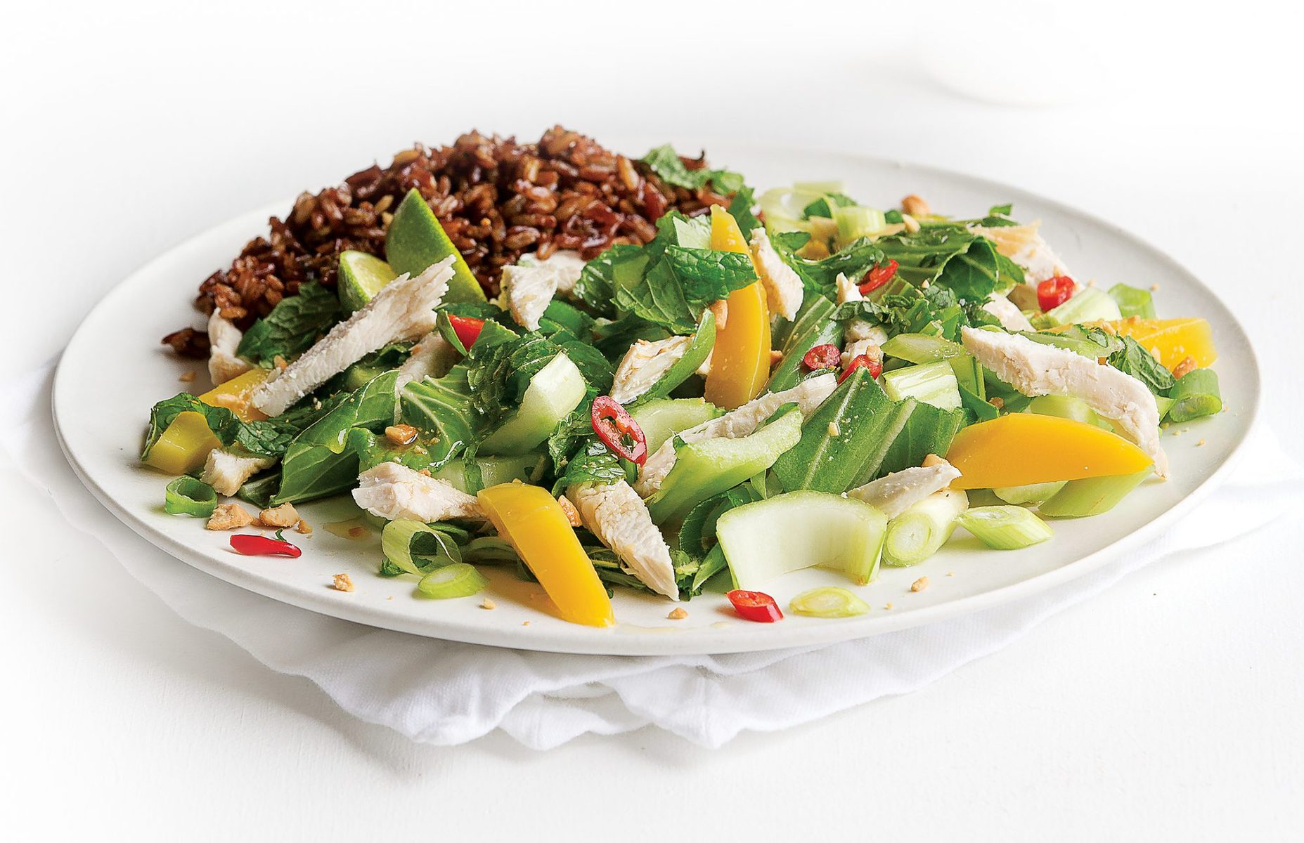 Warm Thai chicken salad with red rice