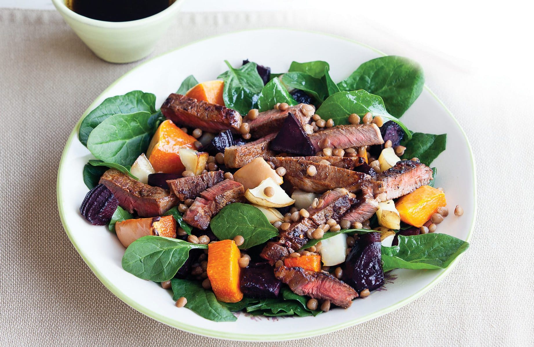 Warm beef and lentil salad