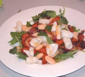 Rocket, white bean, squid and chorizo salad Rocket, white bean, squid and chorizo salad