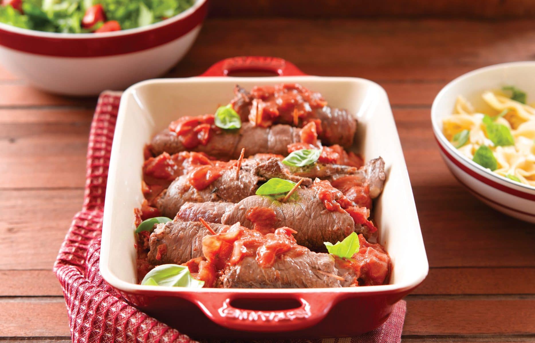 Beef olives in tomato sauce