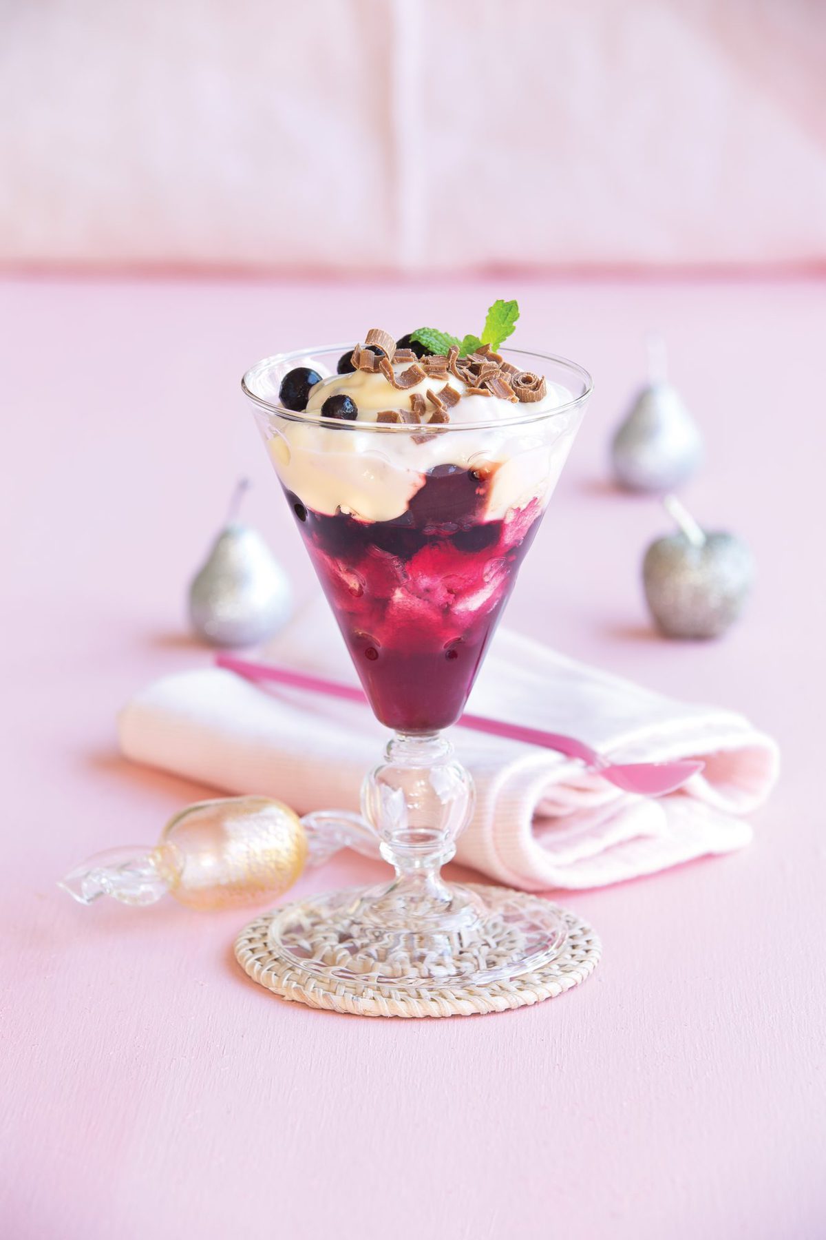 Blackcurrant and cherry meringue trifles