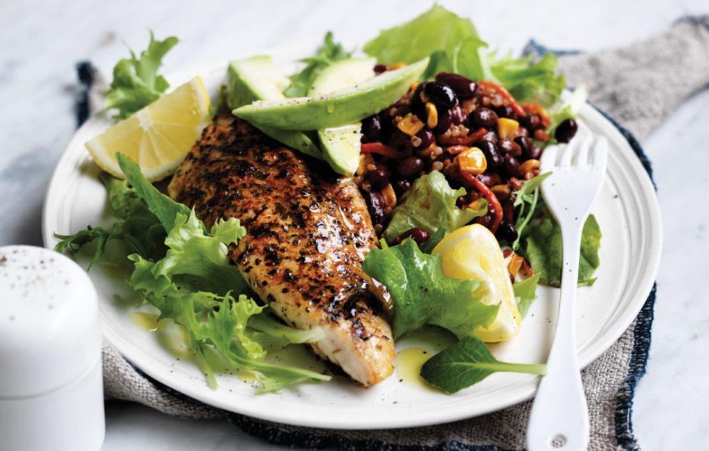 Cajun-spiced fish with bean salad