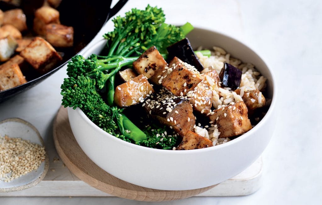 Caramelised miso eggplant and tofu stir-fry
