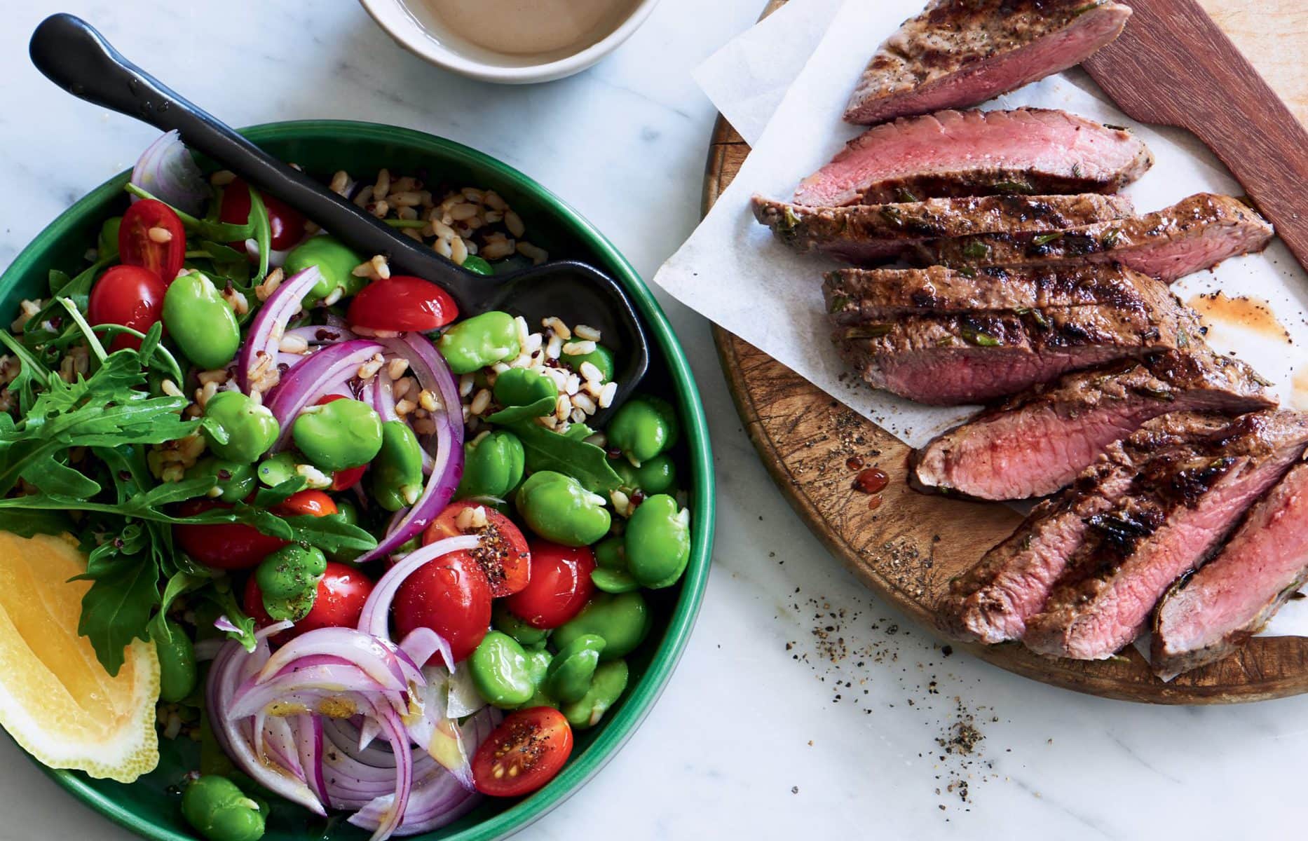 Chargrilled lamb with warm broad bean salad