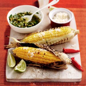 Charred corn with chunky coriander salsa