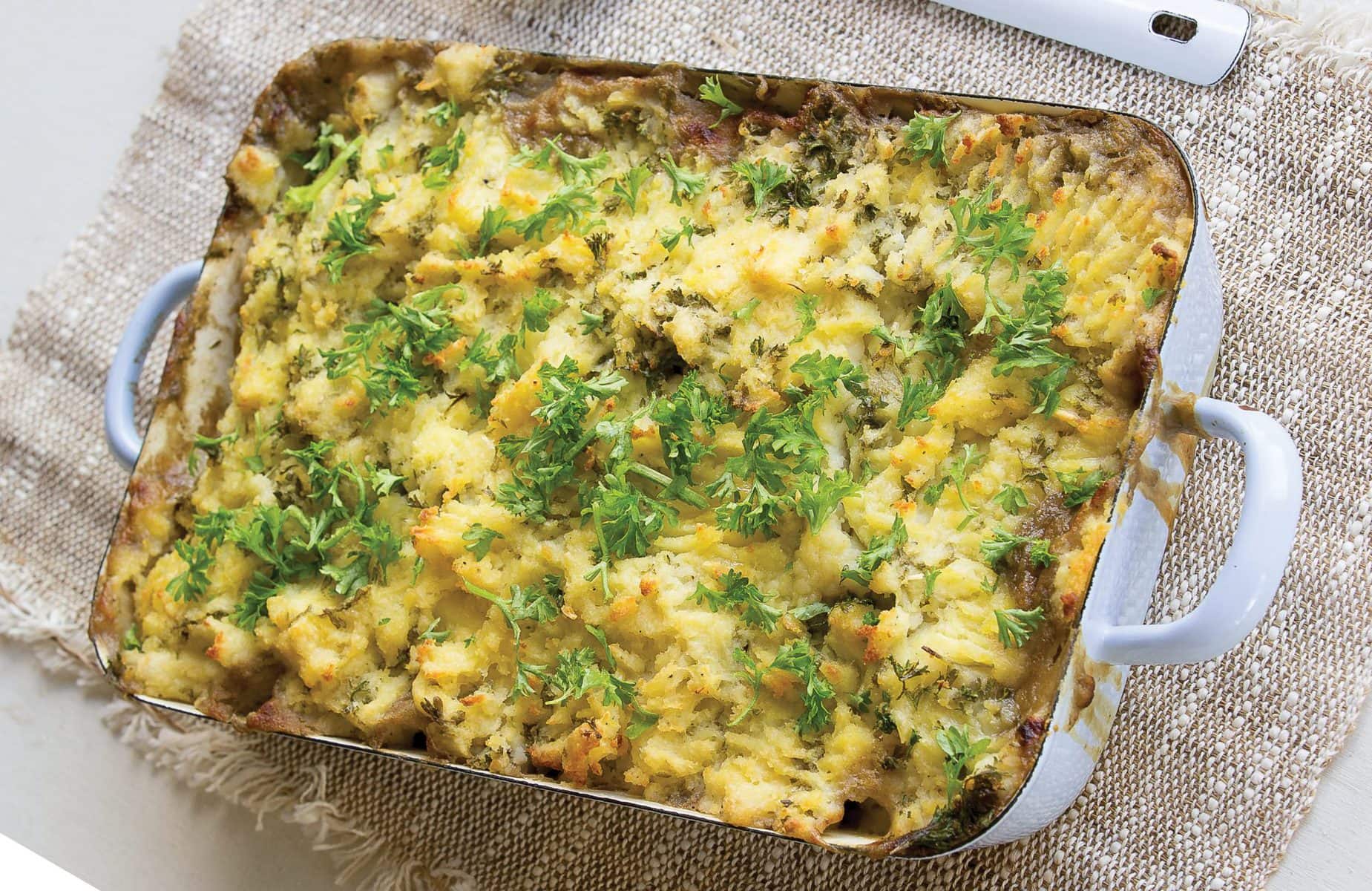 Chicken and mushroom potato-topped pie