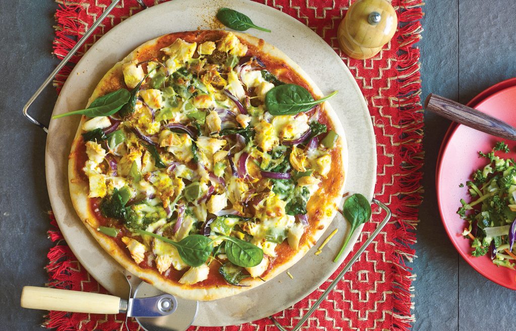 Chicken and three-cheese pizza Chicken and three-cheese pizza