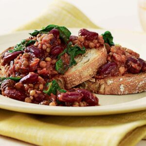 Chilli beans and lentils on toast
