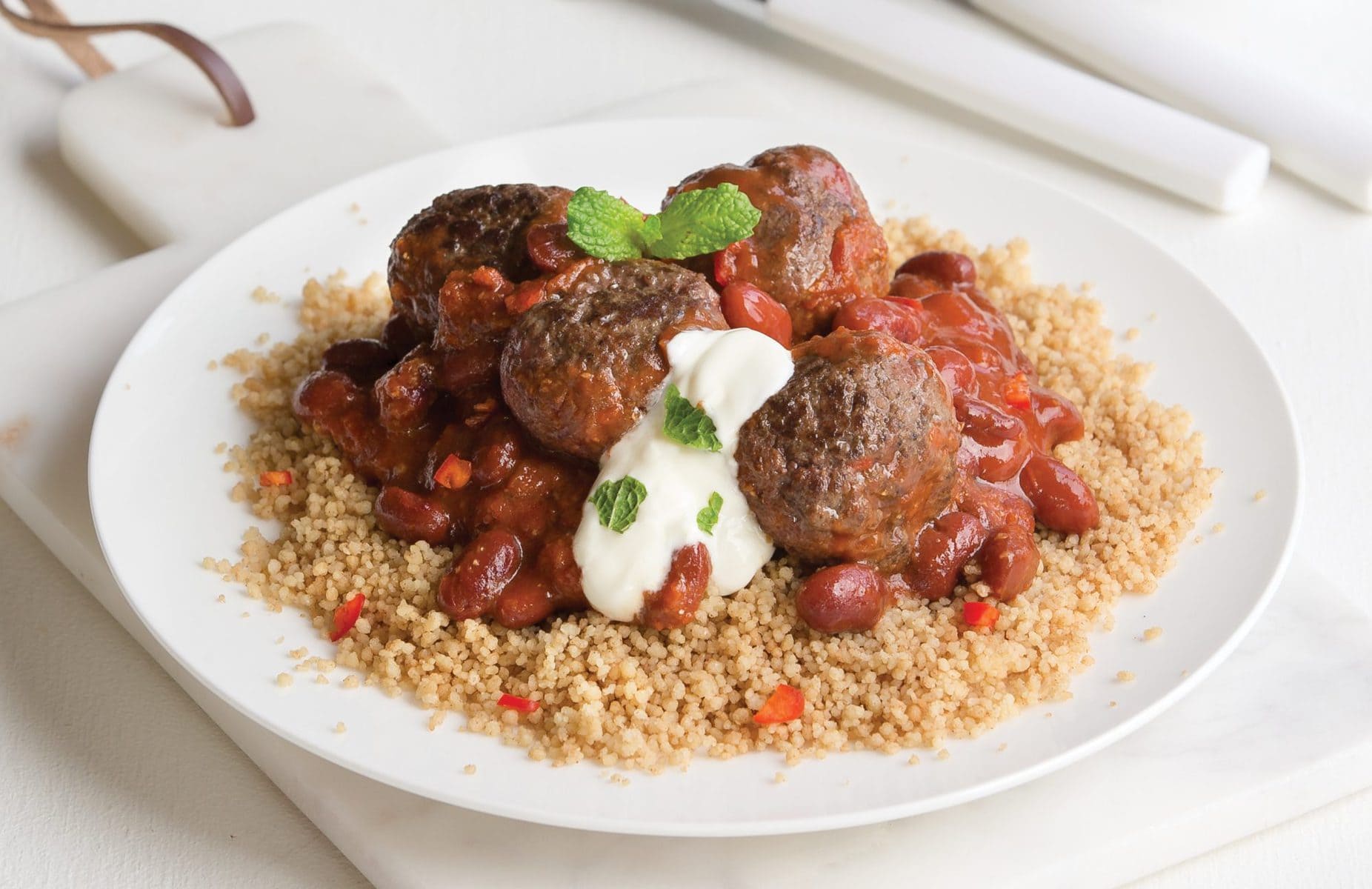Chilli meatballs with spiced couscous
