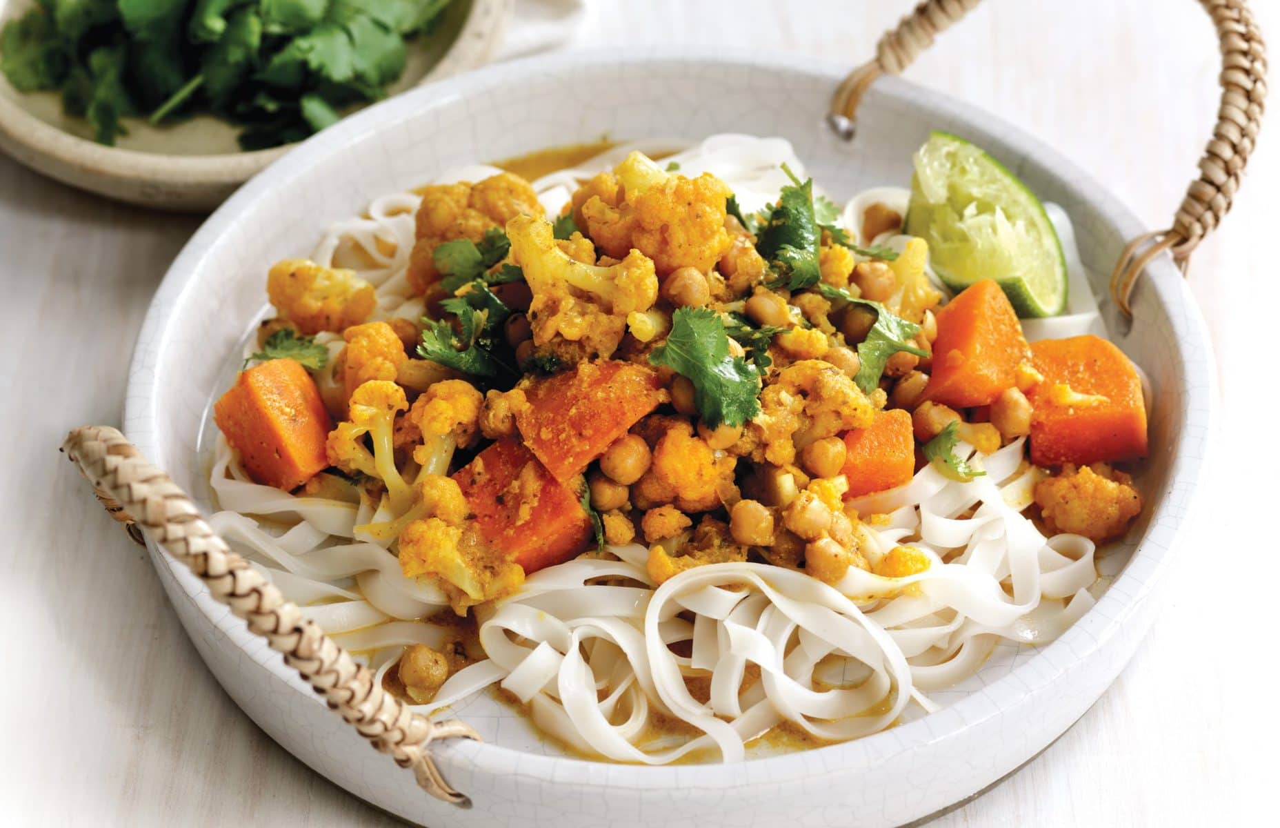 Coconut chickpea curry with noodles