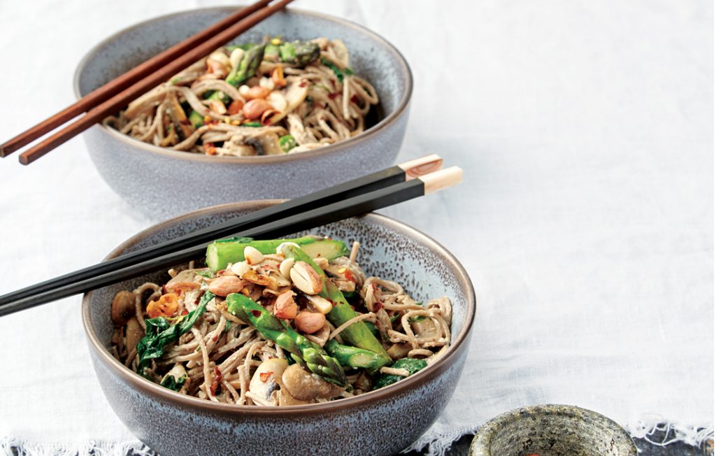 Cold Japanese noodles with tofu, honey and peanut dressing Cold Japanese noodles with tofu, honey and peanut dressing