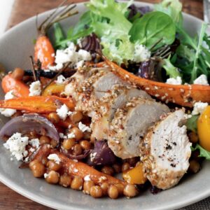 Dukkah chicken and vegetable bake