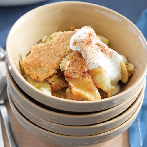 Fresh apple cobbler with golden syrup