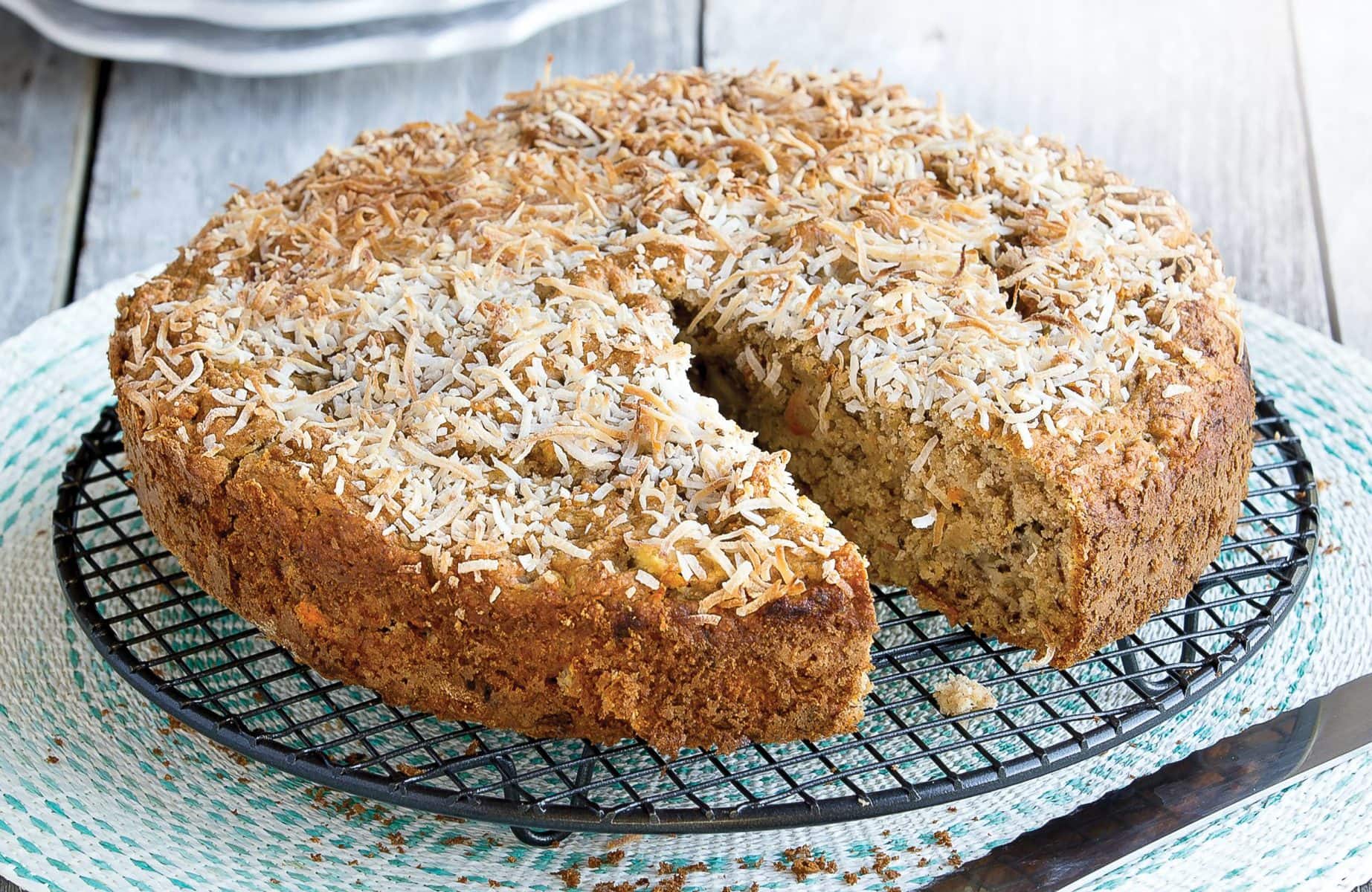 Fruity banana, carrot and pineapple cake