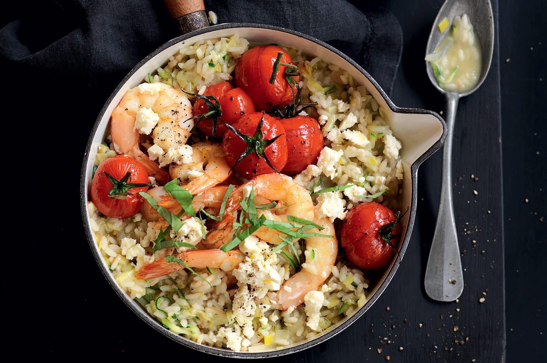 Garlic prawn and basil risotto