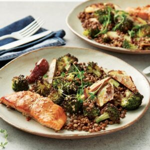Weeknight meal plan: Miso salmon, cauli bake, pear salad, poached chicken
