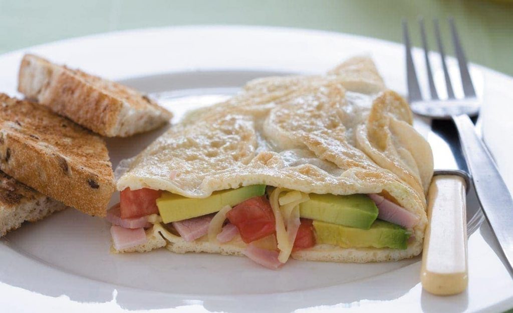 Ham and avocado omelette