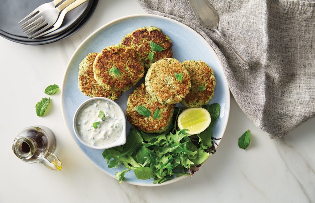 Hummus and broccoli fritters