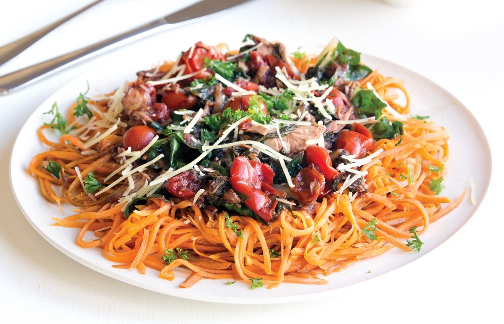 Kumara ‘pasta’ with tuna and tomato Kumara ‘pasta’ with tuna and tomato