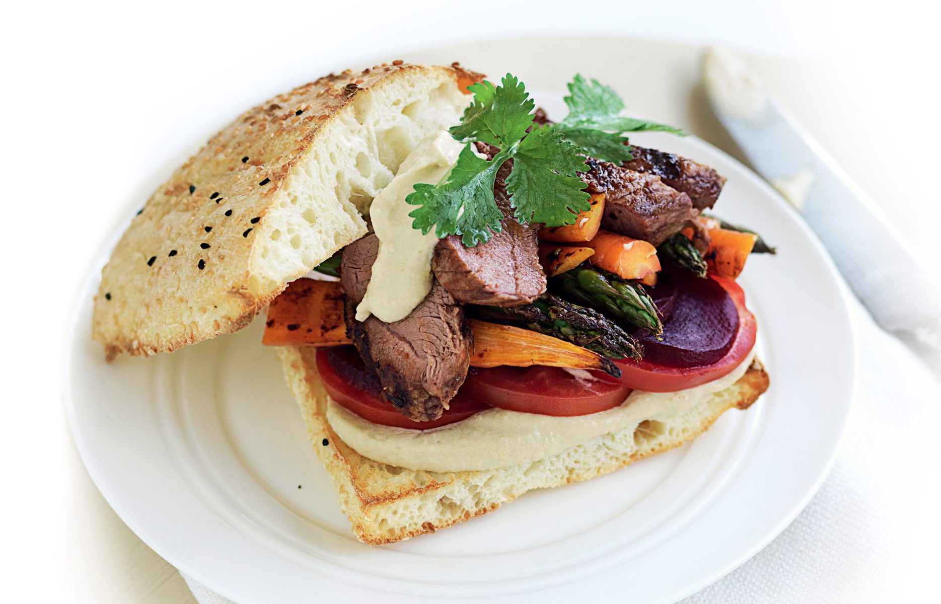 Lamb burgers with hummus