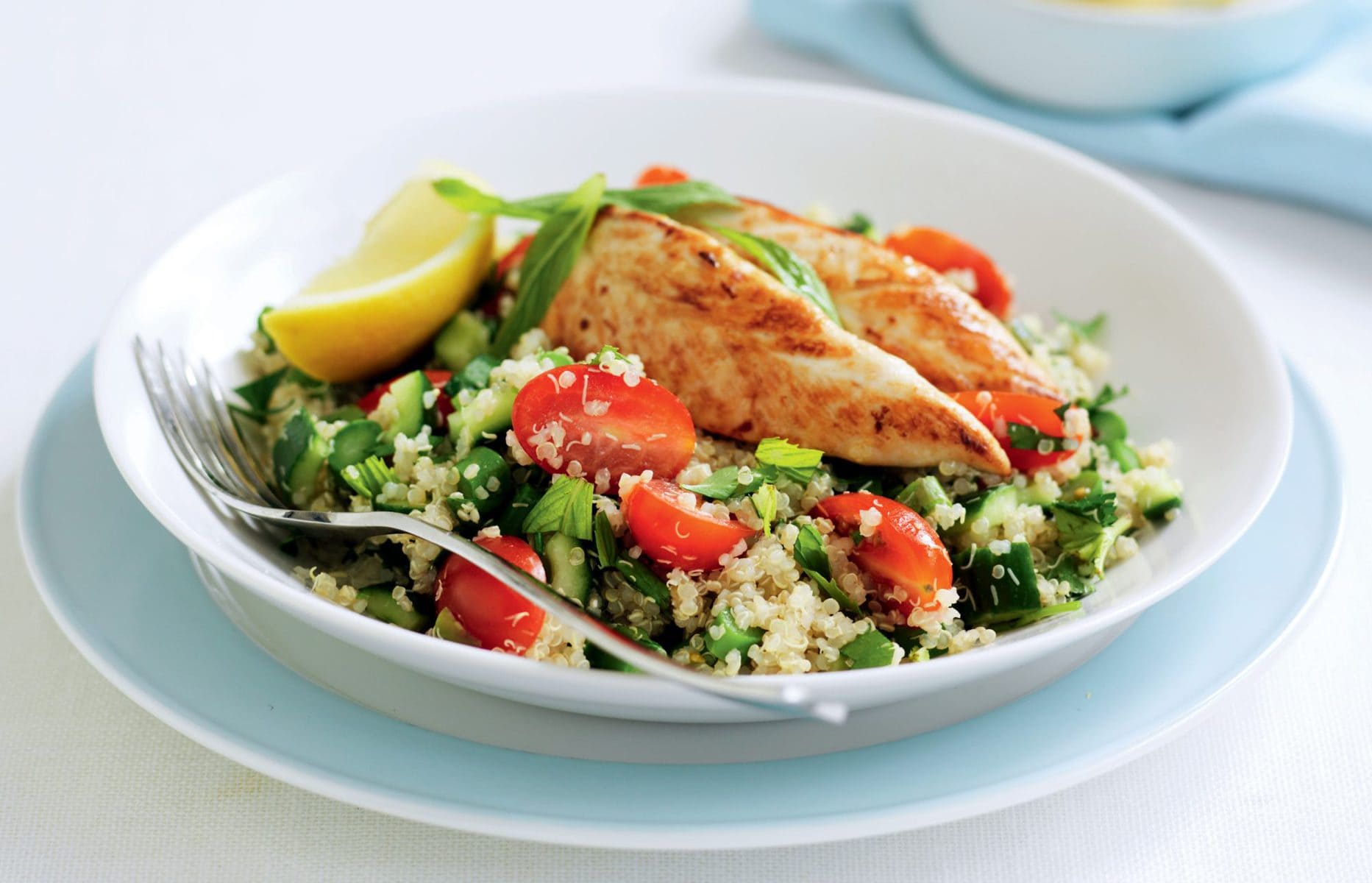 Lemon and garlic chicken with quinoa tabouli
