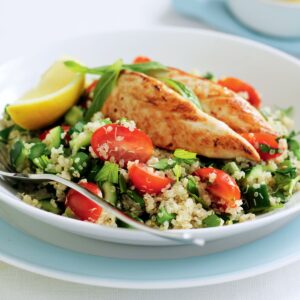 Lemon and garlic chicken with quinoa tabouli