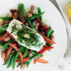 Light lemon and herb fish with mixed-bean salad