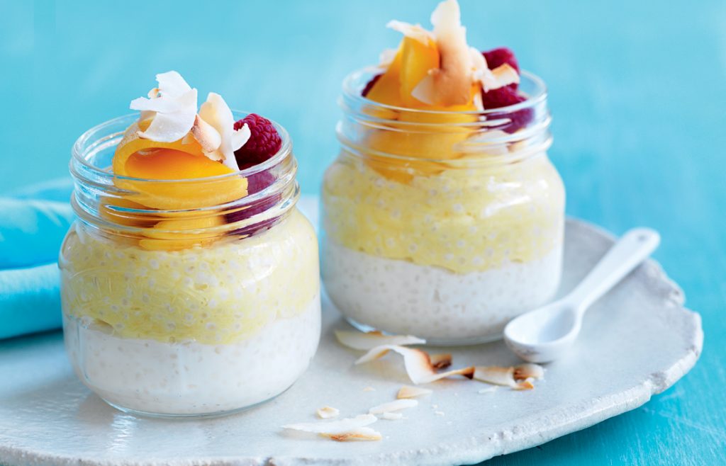 Mango and coconut sago puddings