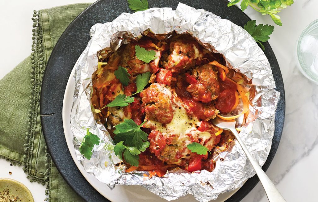 Meatballs with kumara ‘spaghetti’