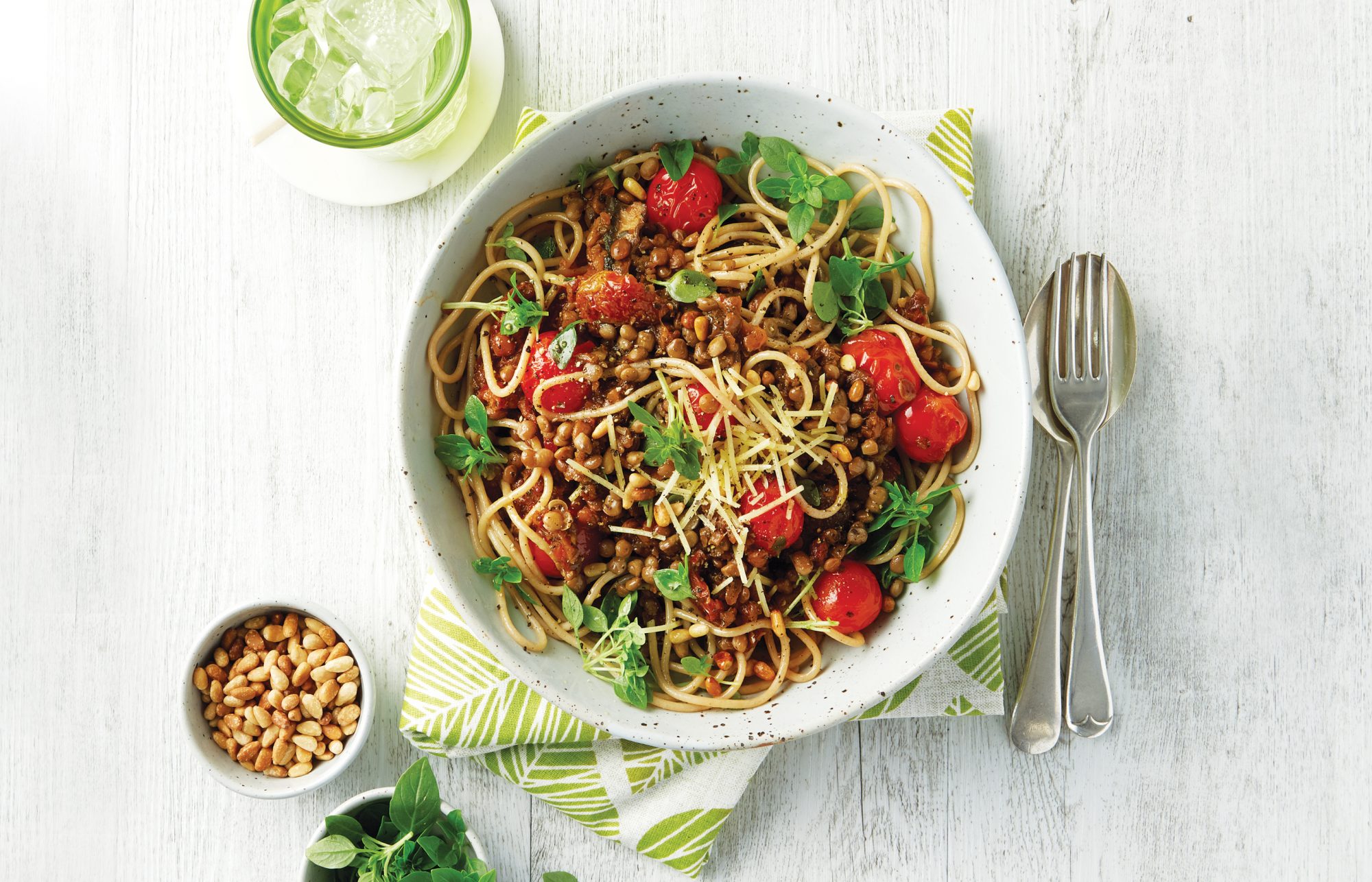 Mushroom and lentil spaghetti
