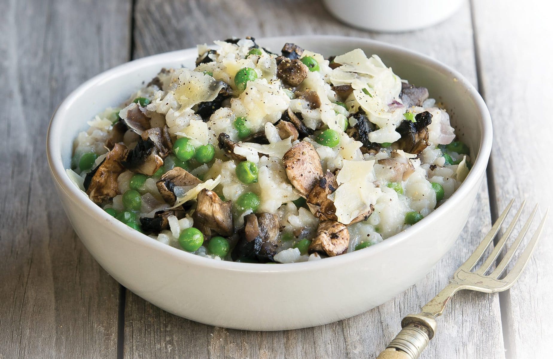 Pea, ricotta and mushroom risotto