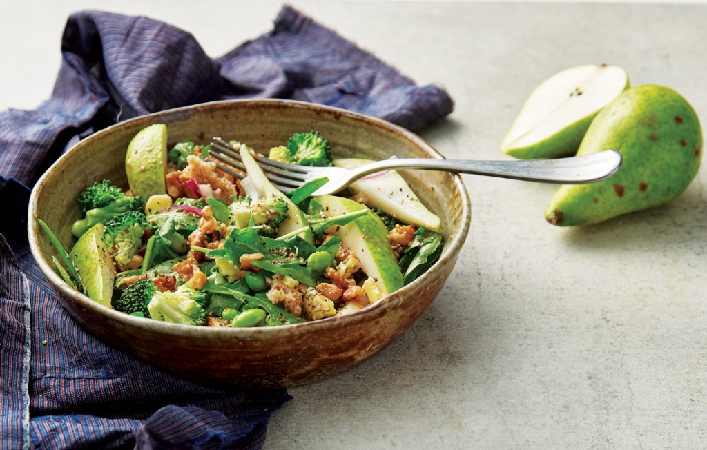 Pear, walnut and blue cheese bread salad