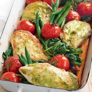 Pesto chicken tray bake
