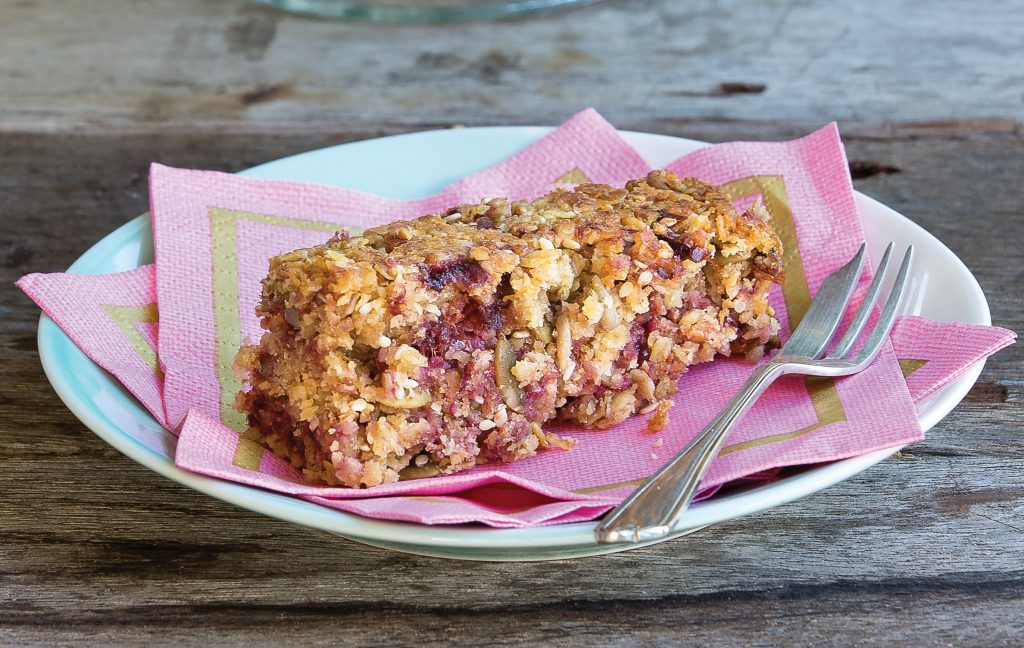 Plum, ginger and oat flapjacks