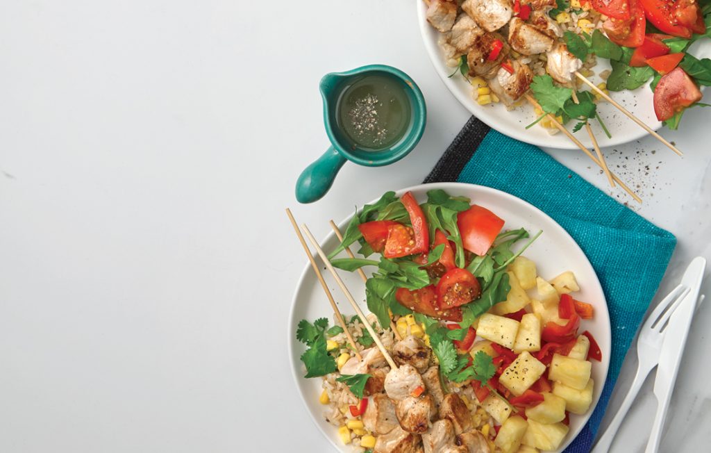 Pork skewers with fresh pineapple and chilli salsa