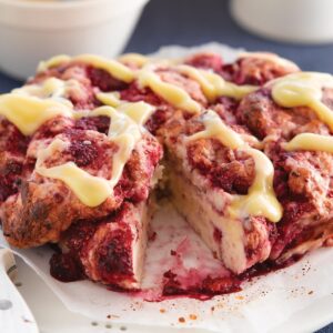 Raspberry-swirl bread with vanilla bean icing