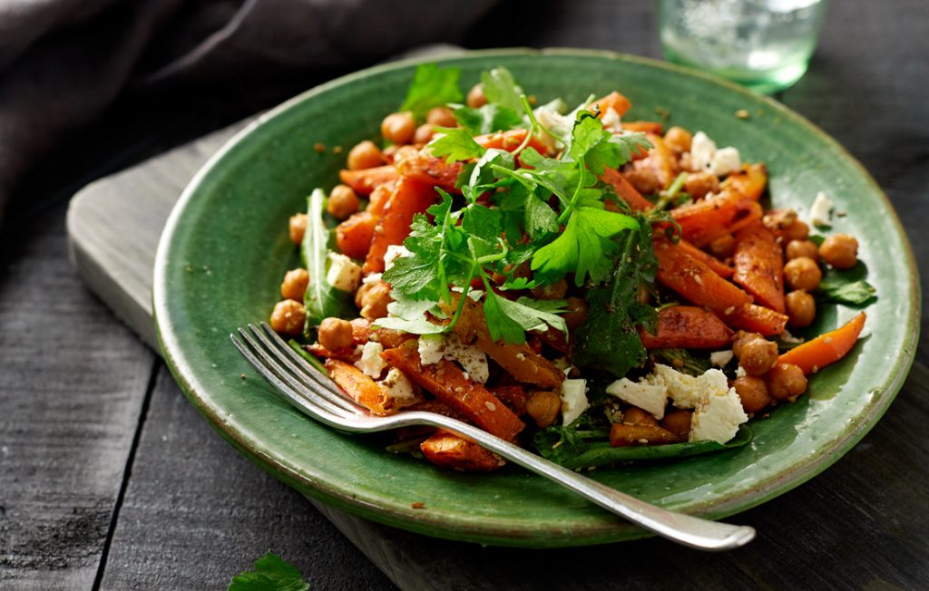 Roasted carrot and feta salad with dukkah