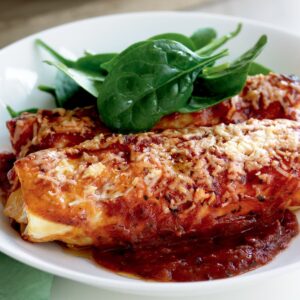 Roasted pumpkin, leek and mushroom cannelloni