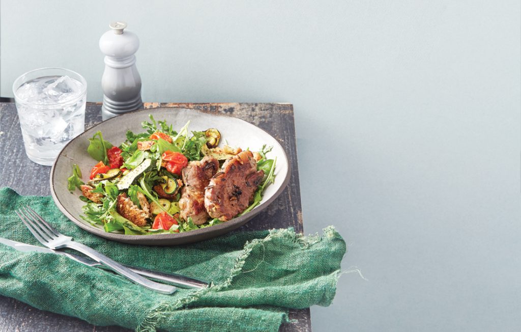 Rosemary garlic lamb with roast tomato panzanella