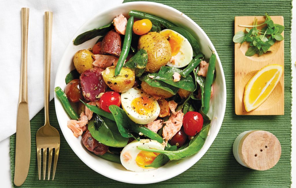 Salmon and roasted new potato Niçoise salad